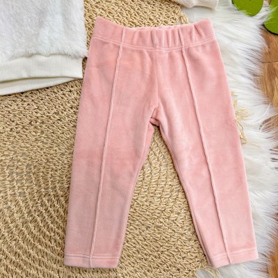  Conj. Casaco de Pelinho Três Ursinhas e Calça de Veludo - Off White e Rose
